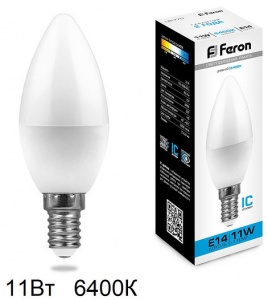  Лампа светодиодная Feron LB-770 Свеча E14 11W 6400K 25943 