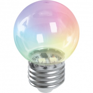 Светодиодная лампа Feron LB-37 Шарик прозрачный E27 1W RGB быстрая смена цвета 38129