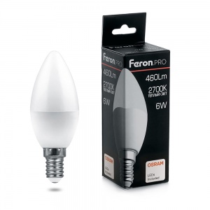 Светодиодная лампа Feron PRO LB-1306 Свеча E14 6W 2700K 38044