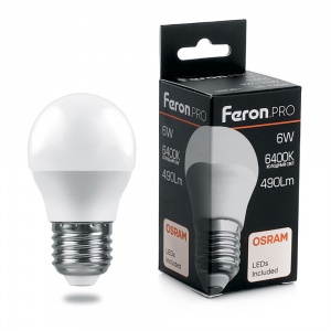 Светодиодная лампа Feron PRO LB-1406 Шарик E27 6W 6400K 38070