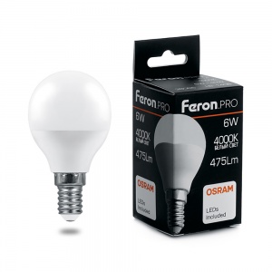 Светодиодная лампа Feron PRO LB-1406 Шарик E14 6W 4000K 38066