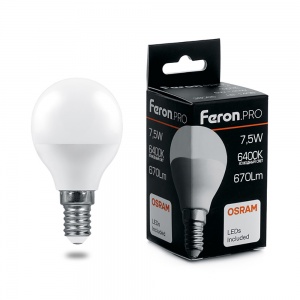 Светодиодная лампа Feron PRO LB-1407 Шарик E14 7.5W 6400K 38073