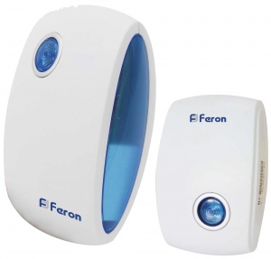 Звонок дверной беспроводной Feron E-376 Электрический 36 мелодии белый синий с питанием от батареек 23689