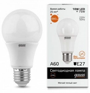  Светодиодная лампа E27 10W AC180-240V 3000K A60 23210 Gauss