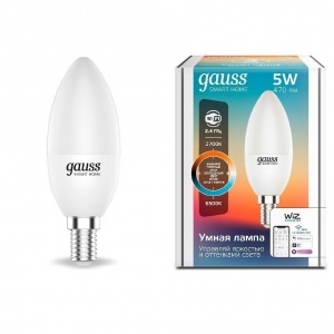 Светодиодная филаментная лампа Gauss Smart Home С37 5W 470lm 2700-6500К Е14 изм.цвет.темп.+диммирование LED 1110112