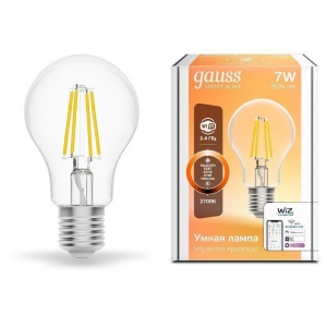 Светодиодная филаментная лампа Gauss Smart Home Filament А60 7W 806lm 2700К E27 диммируемая LED 1200112