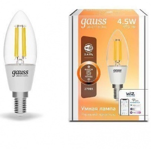 Светодиодная филаментная лампа Gauss Smart Home Filament С35 4,5W 495lm 2700К E14 диммируемая LED 1230112
