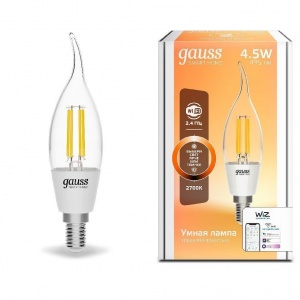 Светодиодная филаментная лампа Gauss Smart Home Filament СF35 4,5W 495lm 2700К E14 диммируемая LED 1260112