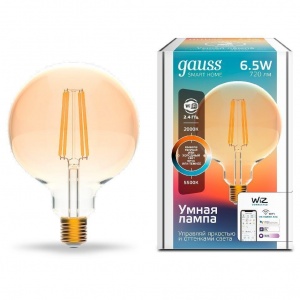 Светодиодная филаментная лампа Gauss Smart Home Filament G95 6,5W 720lm 2000-5500К E27 изм.цвет.темпр.+диммирование LED 1340112