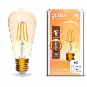 Светодиодная филаментная лампа Gauss Smart Home Filament ST64 7W 740lm 2500К E27 диммируемая LED 1290112