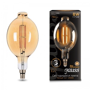 Светодиодная лампа Gauss LED Vintage Filament BT180 8W E27 180*360mm Golden 2400K 151802008
