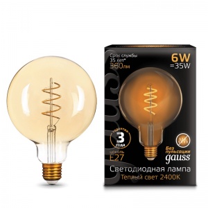 Светодиодная лампа Gauss LED Filament G120 Flexible E27 6W Golden 2400К 158802008