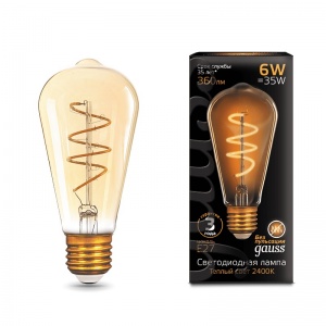 Светодиодная лампа Gauss LED Filament ST64 Flexible E27 6W Golden 2400К 157802006