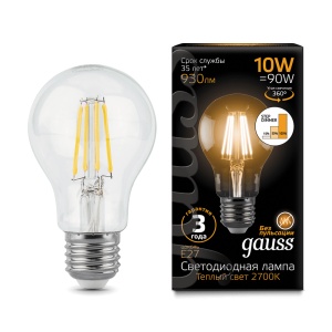 Светодиодная лампа Gauss LED Filament A60 E27 10W 2700К step dimmable 102802110-S