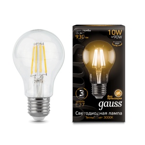 Светодиодная лампа Gauss LED Filament A60 E27 10W 2700К 102802110
