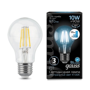 Светодиодная лампа Gauss LED Filament A60 E27 10W 4100К step dimmable 102802210-S