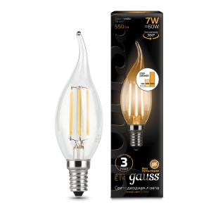 Светодиодная лампа Gauss LED Filament Candle tailed E14 7W 2700K step dimmable 104801107-S