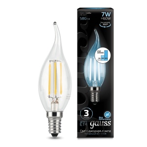 Светодиодная лампа Gauss LED Filament Candle tailed E14 7W 4100K step dimmable 104801207-S