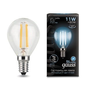 Светодиодная лампа Gauss LED Filament Шар E14 11W 750lm 4100K 105801211