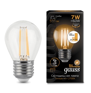 Светодиодная лампа Gauss LED Filament Globe E27 7W 2700K step dimmable 105802107-S