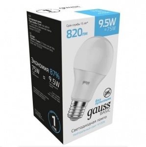 Светодиодная лампа Gauss Basic A60 9,5W 820lm 4100K E27 LED 1023220