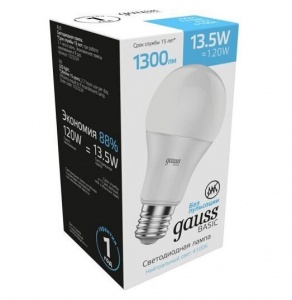 Светодиодная лампа Gauss Basic A60 13,5W 1300lm 4100K Е27 LED 1023224