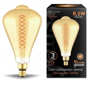 Светодиодная лампа Gauss Filament ST164 8.5W 660lm 2000К Е27 golden flexible LED 157802105