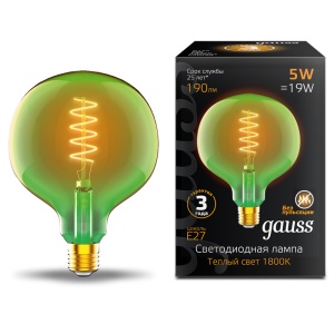 Светодиодная лампа Gauss Filament G125 5W 190lm 1800К Е27 green flexible LED 1012802105