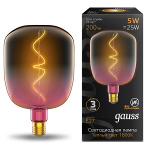 Светодиодная лампа Gauss Filament V140 5W 200lm 1800К Е27 pink-clear flexible LED 1010802105