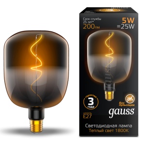 Светодиодная лампа Gauss Filament V140 5W 200lm 1800К Е27 black-clear flexible LED 1008802105