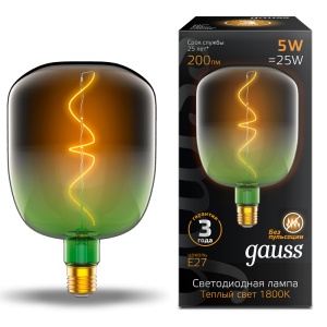 Светодиодная лампа Gauss Filament V140 5W 200lm 1800К Е27 green-clear flexible LED 1009802105