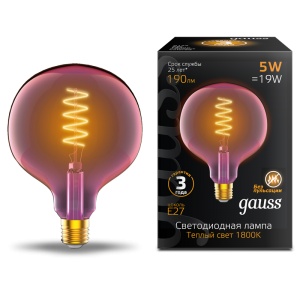 Светодиодная лампа Gauss Filament G125 5W 190lm 1800К Е27 pink flexible LED 1011802105