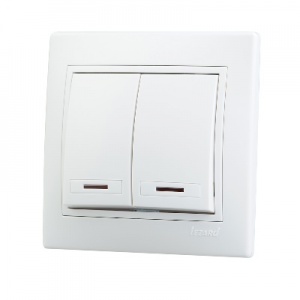  Выключатель двойной с подсветкой Lezard, серия МИРА, цвет белый с белой вставкой, 701-0202-112