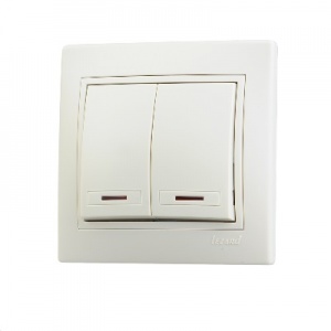  Выключатель двойной с подсветкой Lezard, серия МИРА, цвет крем с вставкой, 701-0303-112