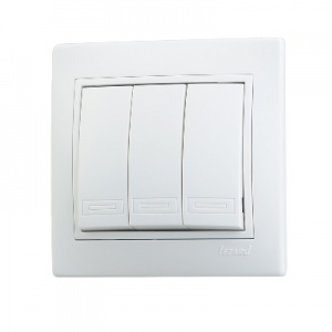  Выключатель тройной Lezard, серия МИРА, цвет белый с белой вставкой, 701-0202-109