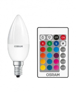 Светодиодная лампа Osram LEDS CL B 25 REM 4.5W/827 230V FR RGBW E14 блистер лампа свеча+пульт 4058075045736
