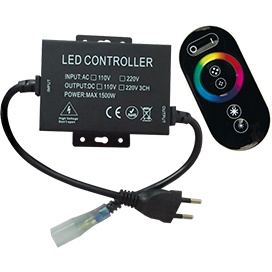 Контролер Ecola LED strip 220V RGB  RF controller (IP20) 1500W 6.6A для ленты 220V 16x8 IP68 с кольцевым сенсорным черным радиопультом RFB615KSB