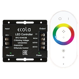 Контроллер Ecola LED strip RGB RF controller 18A 216W 12V (432W 24V) с кольцевым сенсорным белым радиопультом RFC18WESB