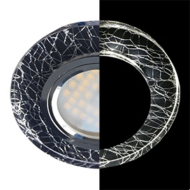 Встраиваемый светильник Ecola MR16 LD1650 GU5.3 Glass Круг Колотый лед на черном/Хром SE1650EFF