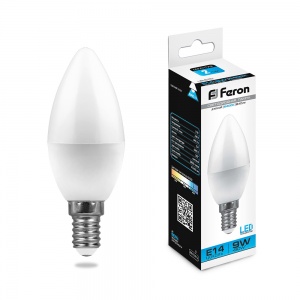  Лампа светодиодная Feron 25800 LB-570 Свеча E14 9W 6400K 