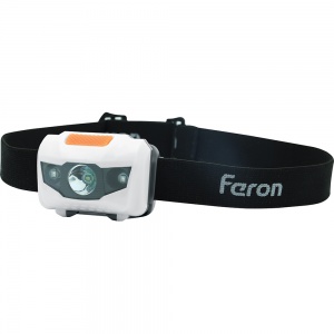 Налобный фонарь Feron TH2302 на батарейках 3*AAA 1LED+2RED IP44 пластик 41681
