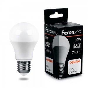 Светодиодная лампа Feron PRO LB-1009 Шар E27 9W 4000K 38027