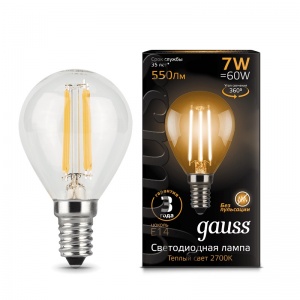 Светодиодная лампа Gauss LED Filament Globe E14 7W 2700K 105801107