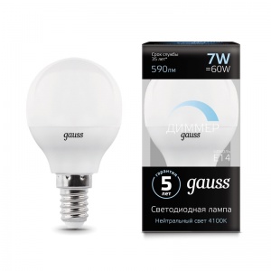 Светодиодная лампа Gauss LED Globe-dim E14 7W 4100К диммируемая 105101207-D