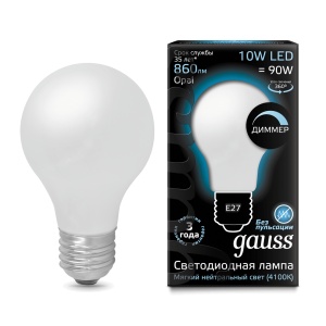 Светодиодная лампа Gauss LED Filament A60 OPAL dimmable E27 10W 4100К 102202210-D