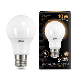 Светодиодная лампа Gauss LED A60 10W E27 3000K 102502110