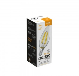 Светодиодная лампа Gauss Basic Filament Свеча 4,5W 400lm 2700К Е14 LED 1031115