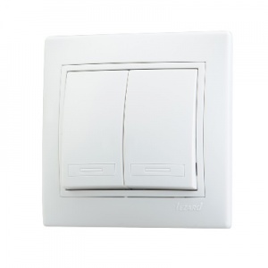  Выключатель двойной Lezard, серия МИРА, цвет белый с белой вставкой, 701-0202-101