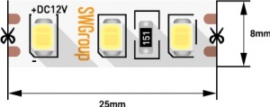 Светодиодная лента SWG стандарт 2835, 120 LED/м, 9,6 Вт/м, 12В, IP20 4000-4500К 002744