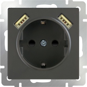 Розетка с заземлением, шторками и USBх2 (серо-коричневый) Werkel WL07-SKGS-USBx2-IP20 4690389093999